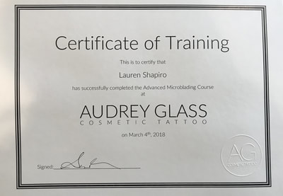 certiticate of training audrey glass cosmetic tattooing