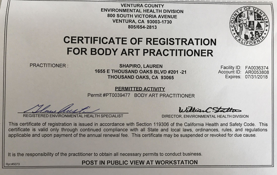 certificate of registration for body art practitioner ventura county california