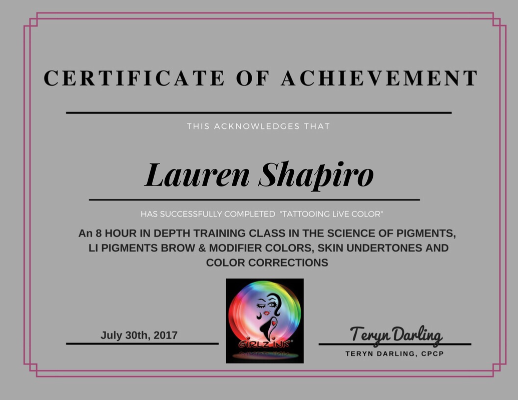 certificate of achievement tattooing live color color correction course