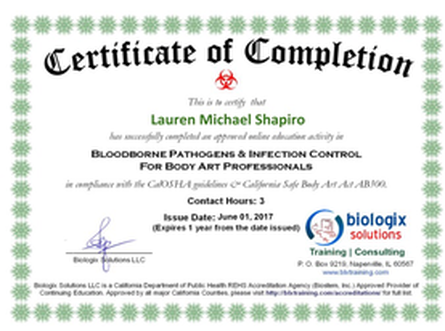 certificate of completion bloodborne pathogens and infection control for body art practitioners